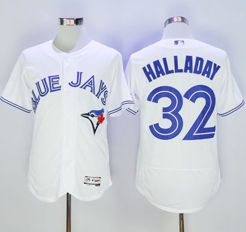 Blue Jays #32 Roy Halladay White Flexbase Authentic Collection Stitched MLB Jersey - Click Image to Close